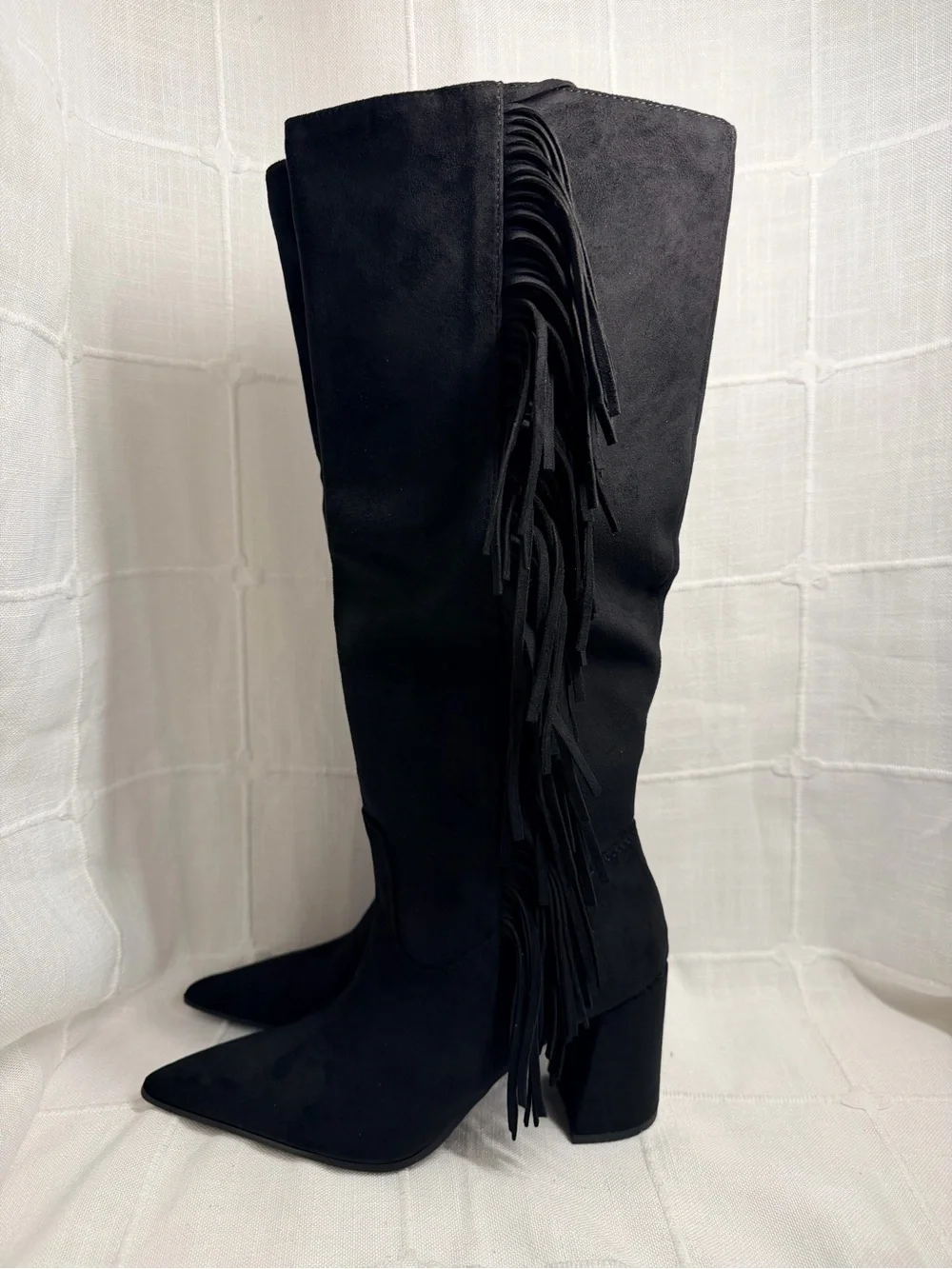 Madden Girl Shakke Black Fringe Western Knee High Boots 6.5 NIB